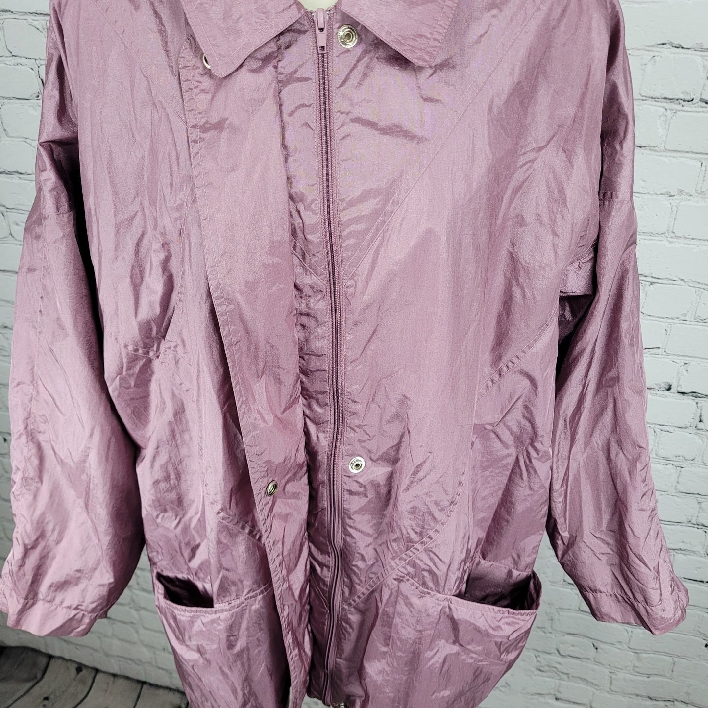 VTG Haband! Purple Sheen Nylon Full Zip Lined Lightweight Windbreaker Jacket 2X