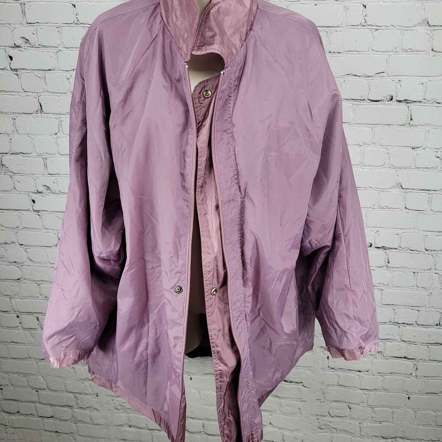 VTG Haband! Purple Sheen Nylon Full Zip Lined Lightweight Windbreaker Jacket 2X