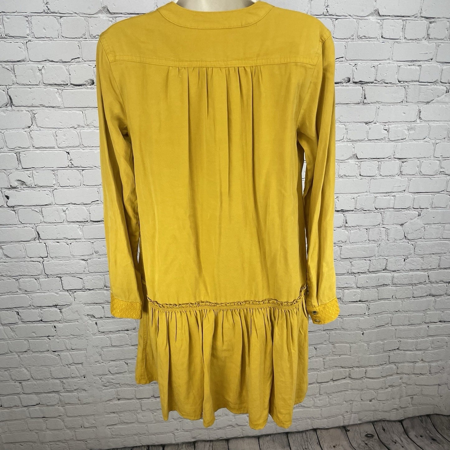 Maeve Golden Yellow Buttoned Ruched Pockets Long Sleeve Shirt Dress Size 2