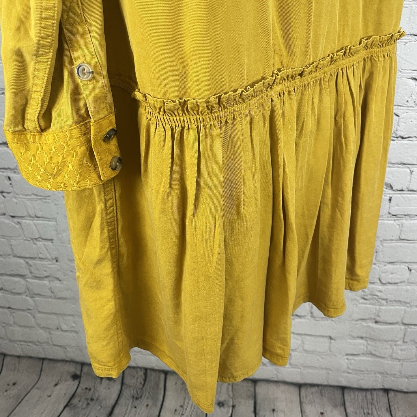 Maeve Golden Yellow Buttoned Ruched Pockets Long Sleeve Shirt Dress Size 2