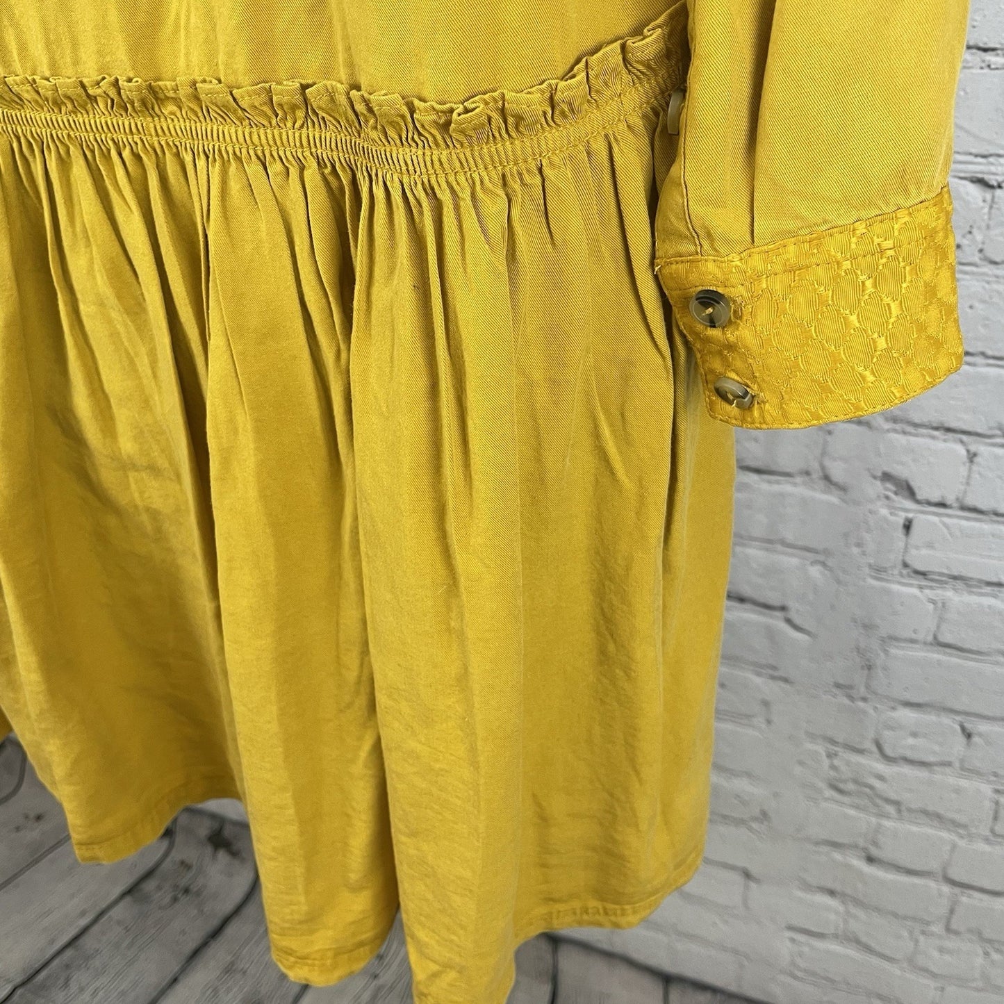 Maeve Golden Yellow Buttoned Ruched Pockets Long Sleeve Shirt Dress Size 2