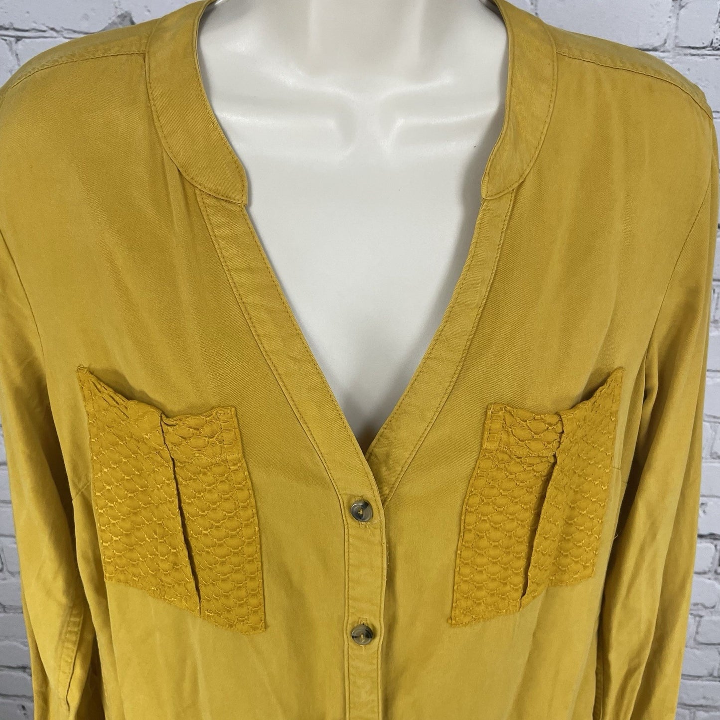 Maeve Golden Yellow Buttoned Ruched Pockets Long Sleeve Shirt Dress Size 2