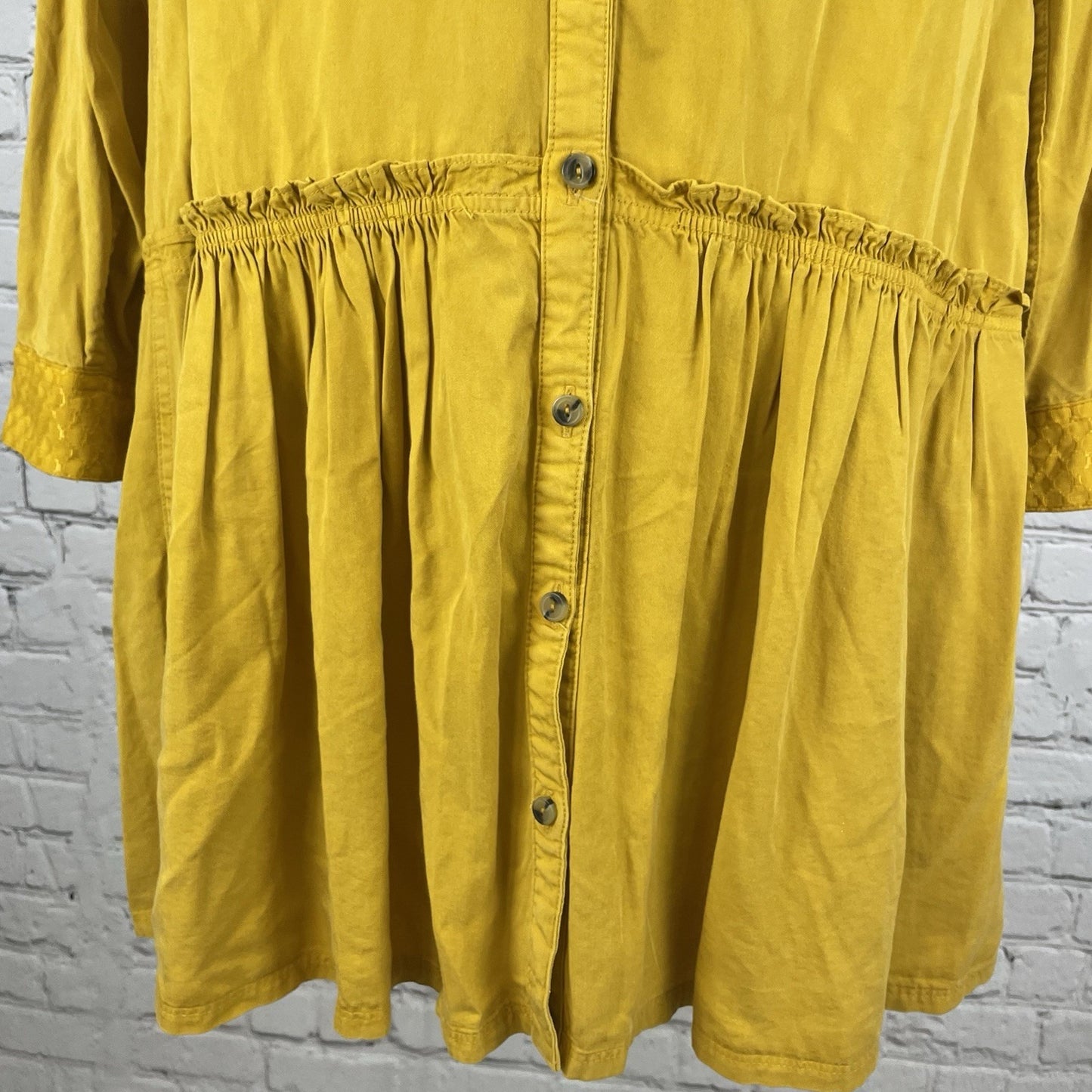 Maeve Golden Yellow Buttoned Ruched Pockets Long Sleeve Shirt Dress Size 2