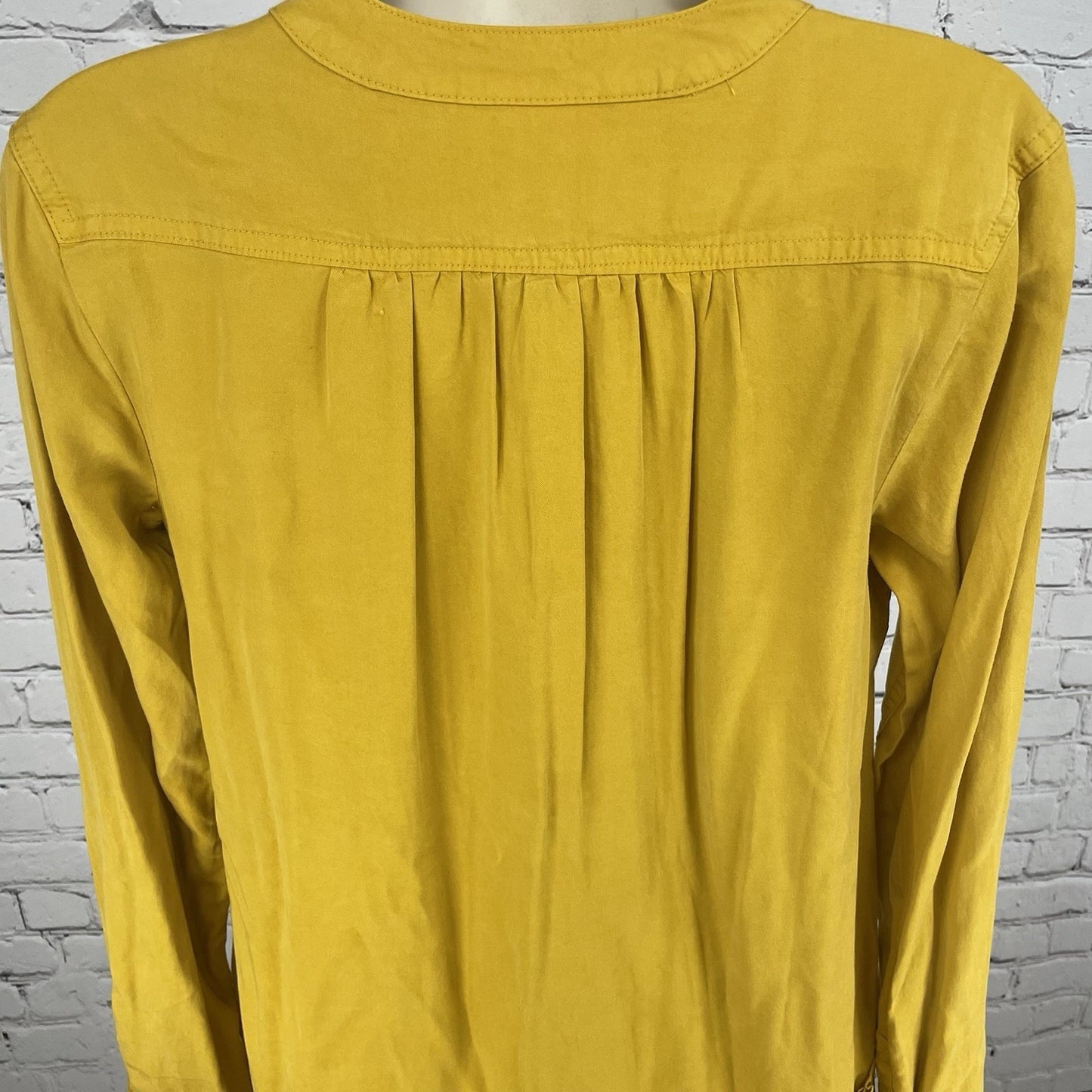 Maeve Golden Yellow Buttoned Ruched Pockets Long Sleeve Shirt Dress Size 2