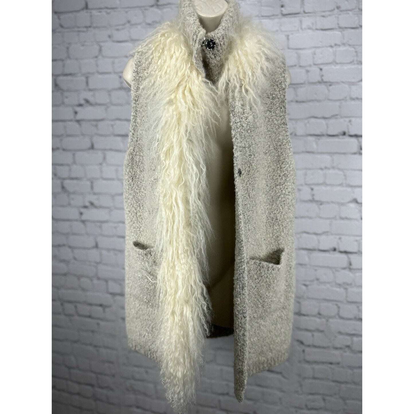 Dolce Cabo Tan Tibet Lamb Fur Wool Sleeveless High Neck Winter Vest Size Large L