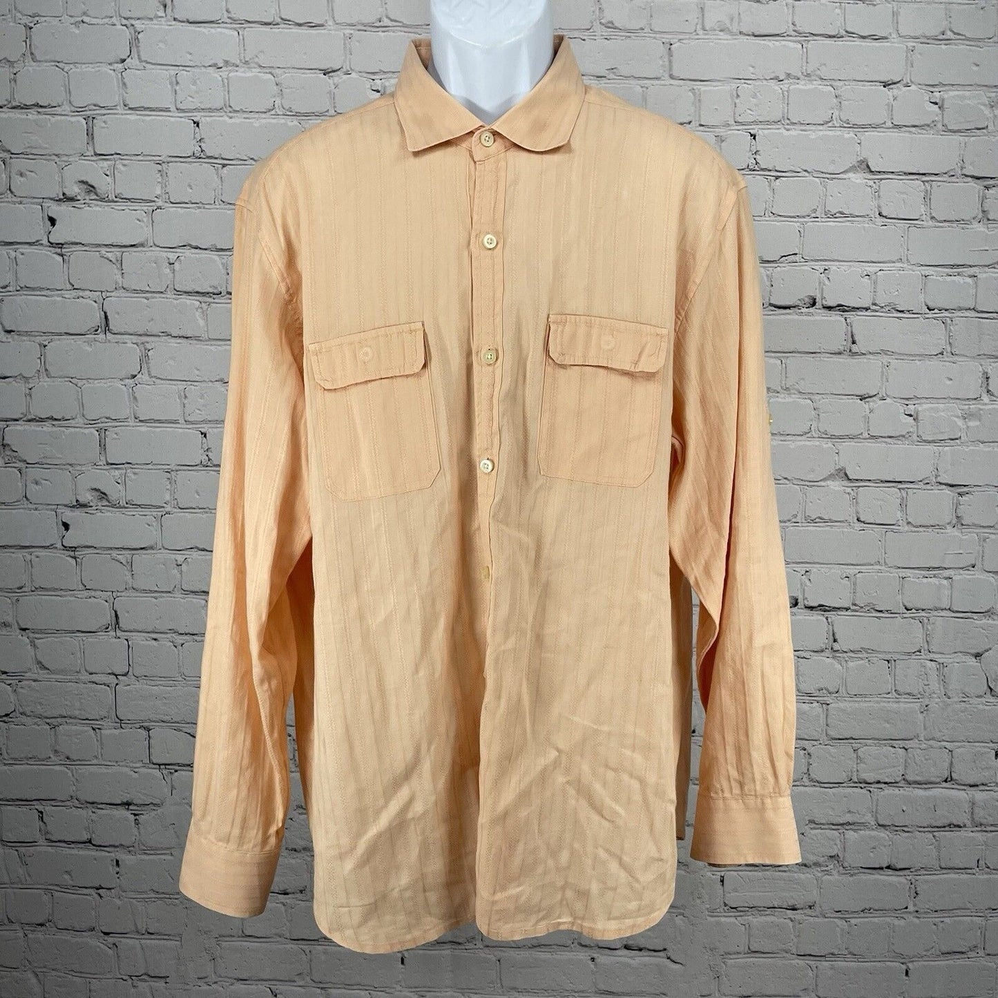 Tommy Bahama Peach Orange Linen Cotton Lightweight Button Up Shirt Size Large L