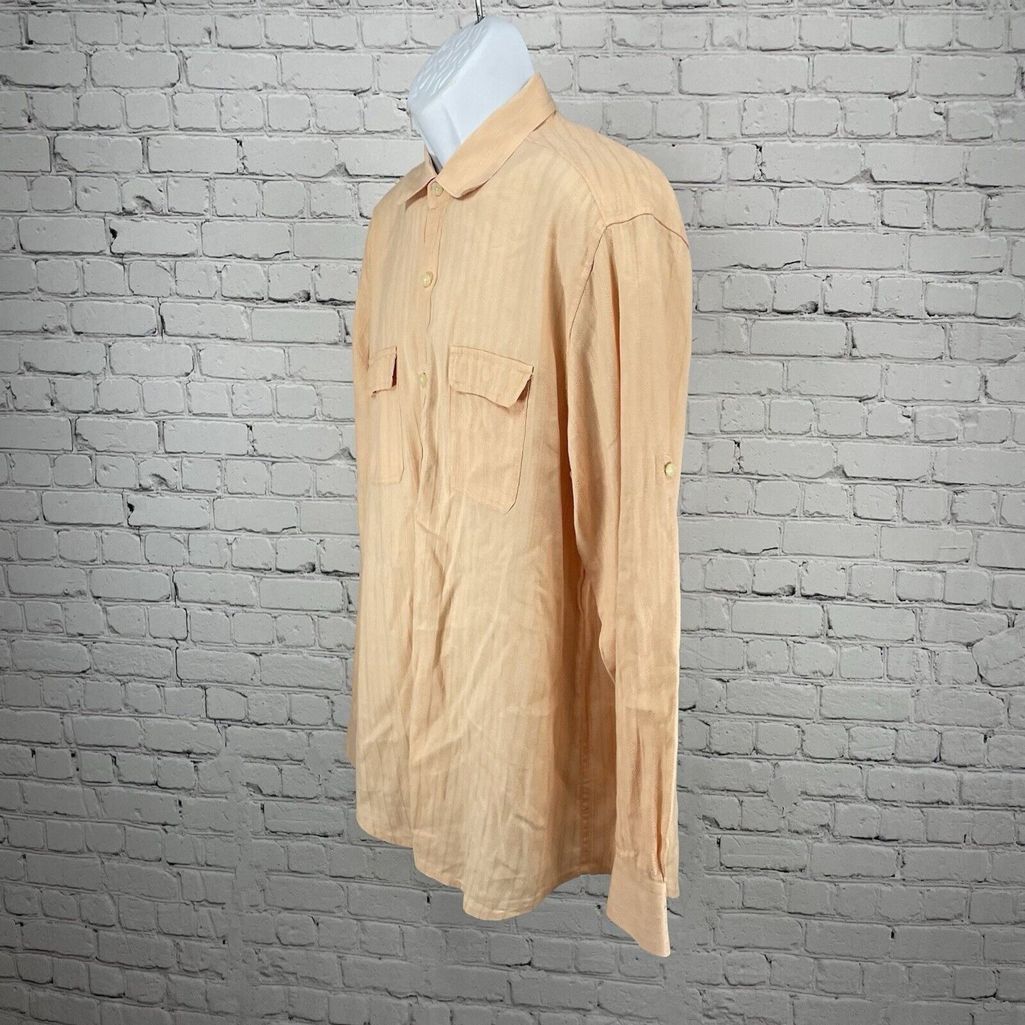 Tommy Bahama Peach Orange Linen Cotton Lightweight Button Up Shirt Size Large L