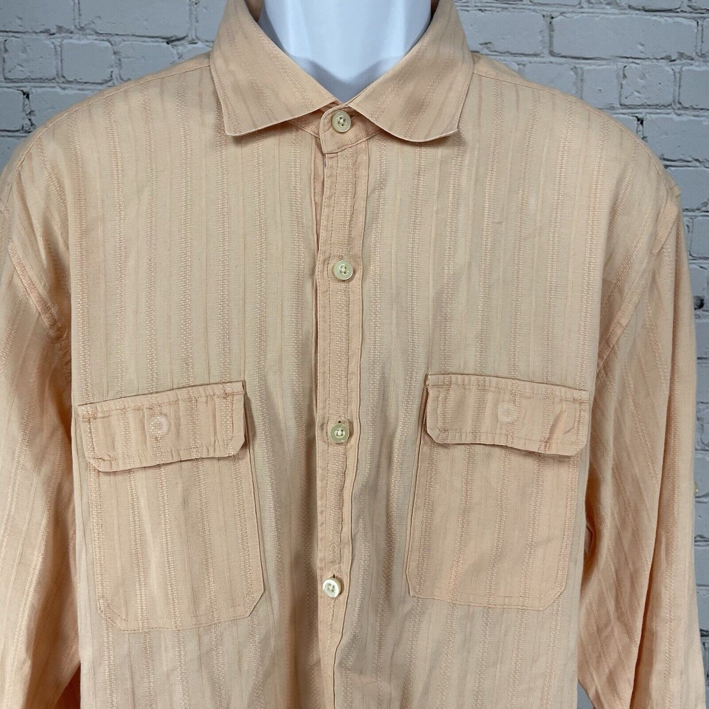 Tommy Bahama Peach Orange Linen Cotton Lightweight Button Up Shirt Size Large L