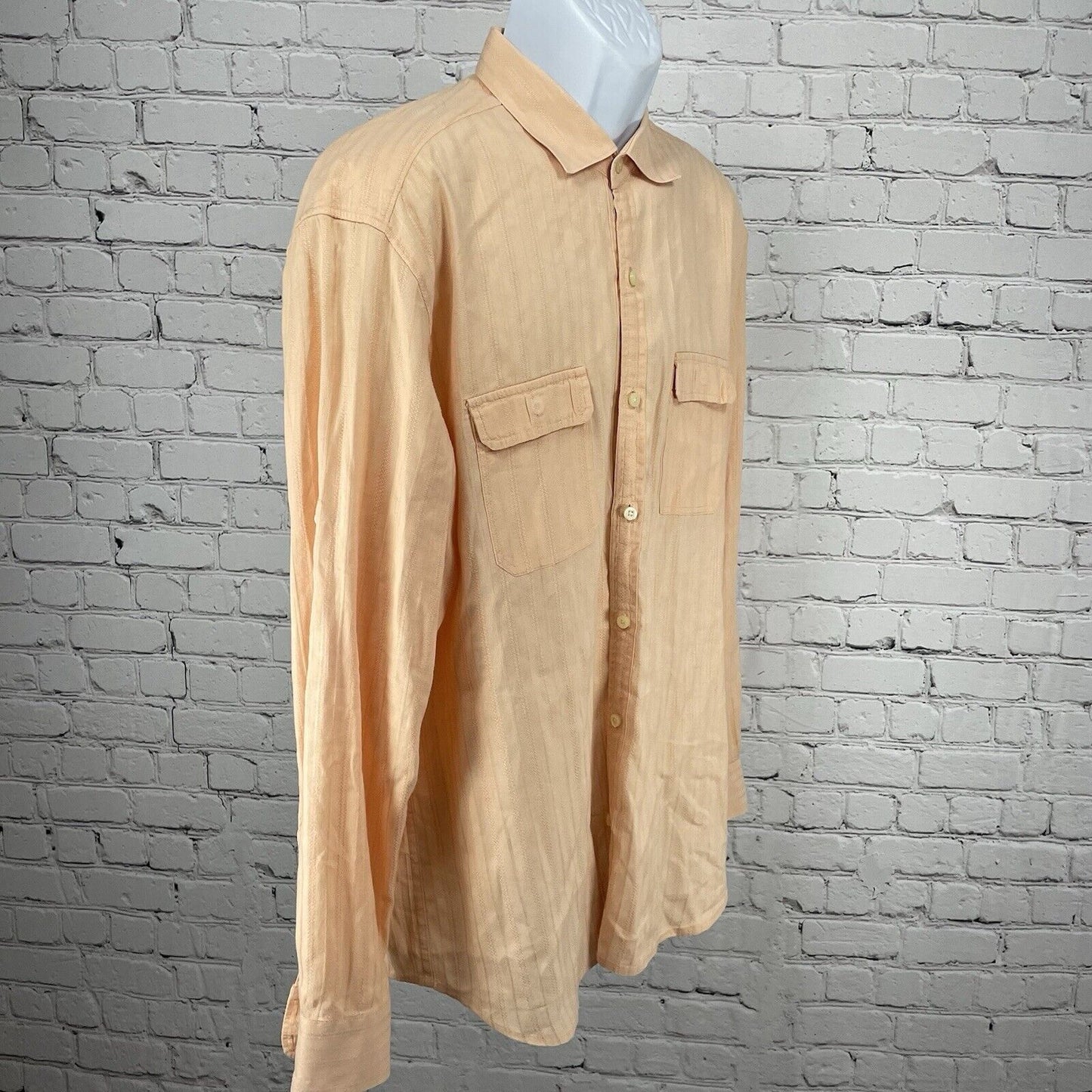 Tommy Bahama Peach Orange Linen Cotton Lightweight Button Up Shirt Size Large L