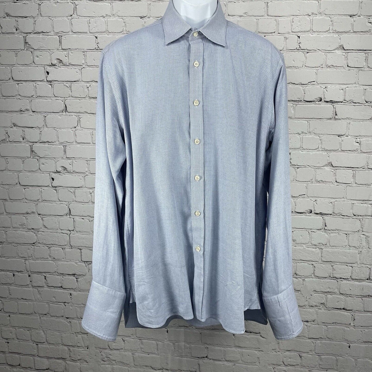 Charles Tyrwhitt Blue Checkered Weave Classic Button Dress Shirt Size 16 1/2 36
