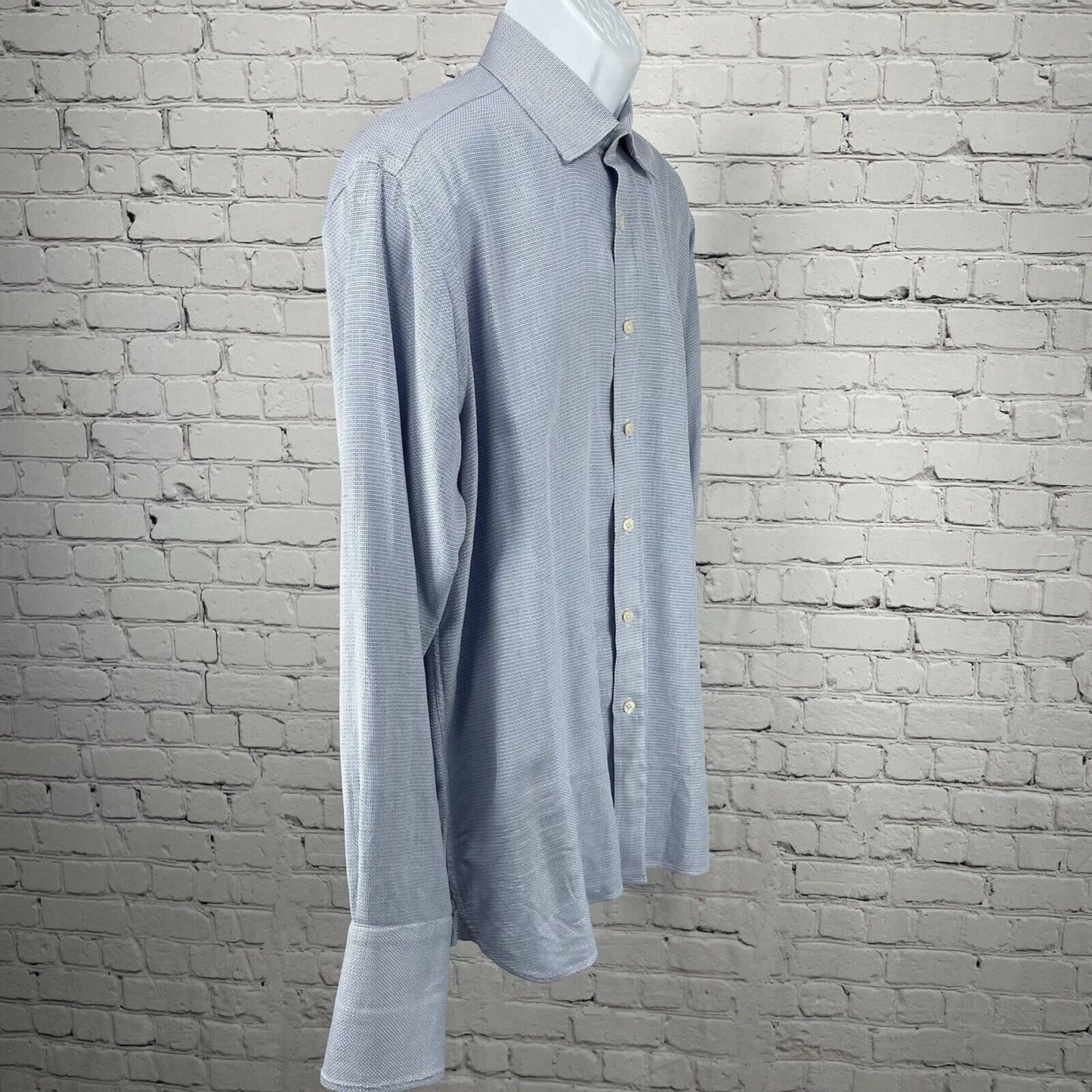 Charles Tyrwhitt Blue Checkered Weave Classic Button Dress Shirt Size 16 1/2 36