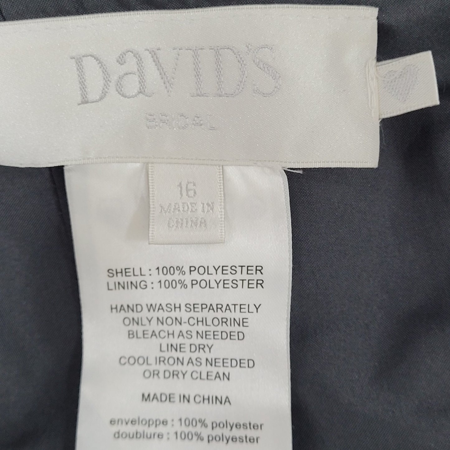 David's Bridal Graphite Grey Chiffon Pleated Back Tie Bridesmaid Dress Size 16