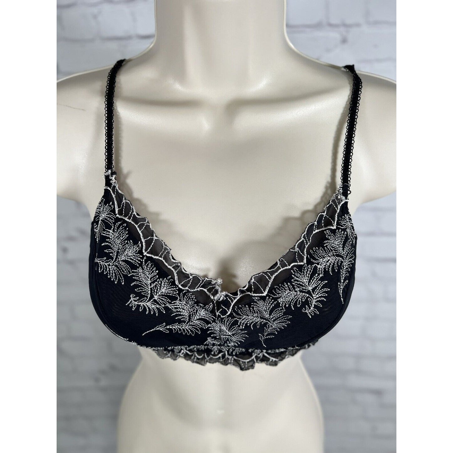 Urban Outfitters Out From Under Black White Embroidered Unlined Bralette Medium