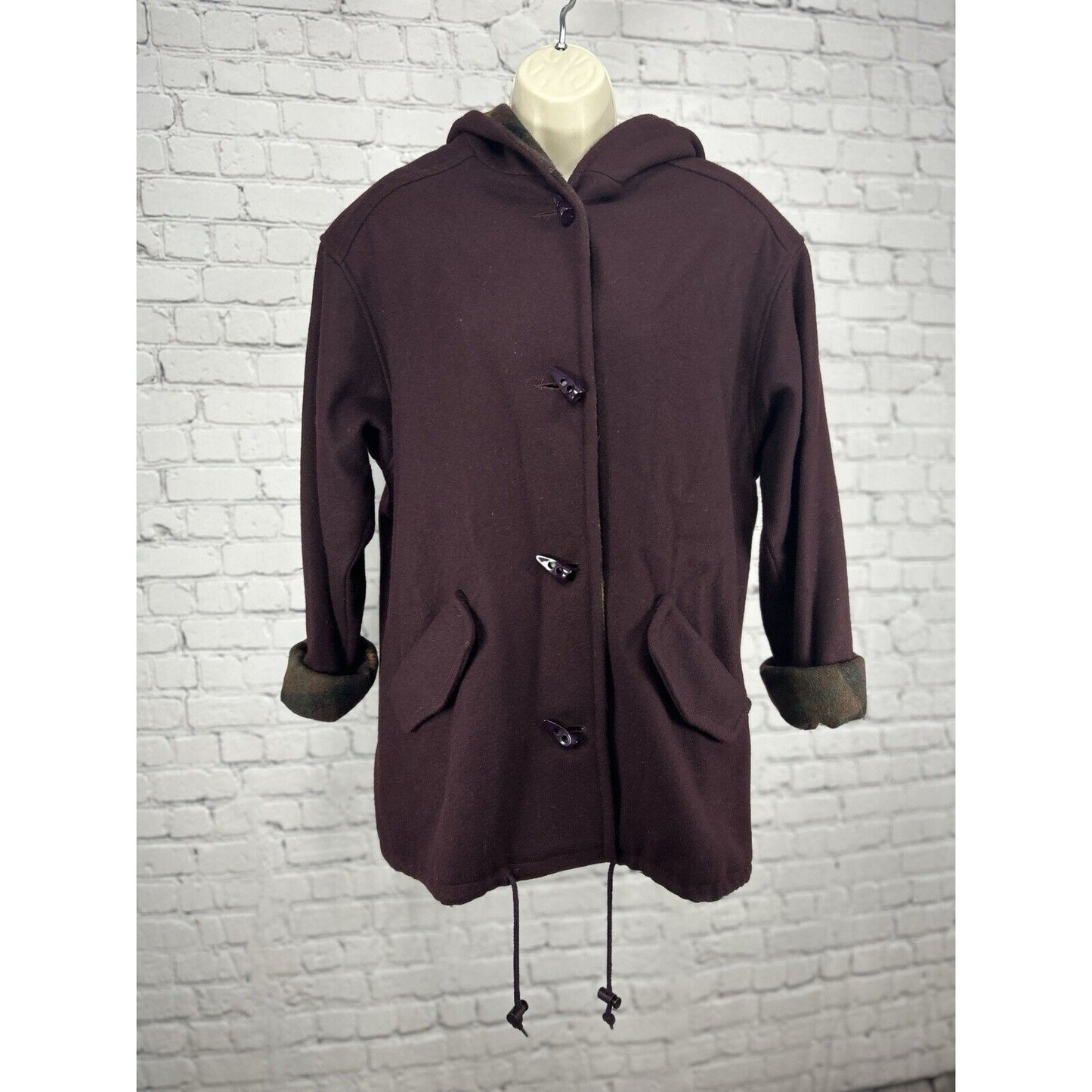 VTG Jofeld Dark Purple USA Made Long Sleeve Hooded Button Up Coat Size Medium M