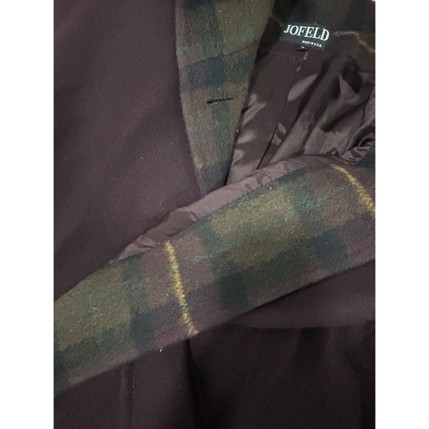 VTG Jofeld Dark Purple USA Made Long Sleeve Hooded Button Up Coat Size Medium M