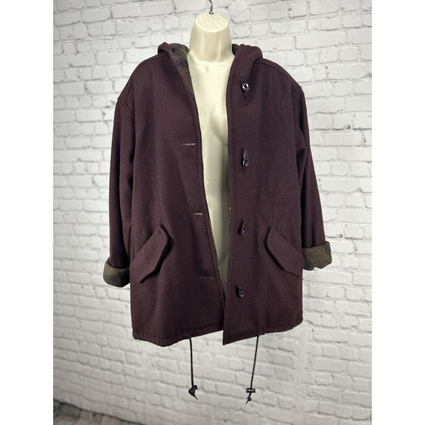 VTG Jofeld Dark Purple USA Made Long Sleeve Hooded Button Up Coat Size Medium M
