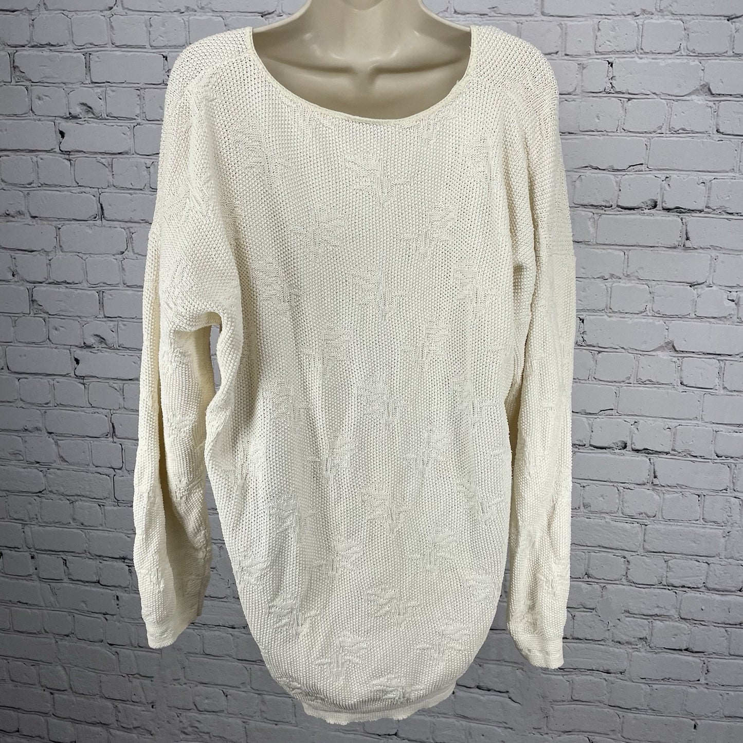 VTG Helium Ivory Woven Knit Drop Shoulder Dolman Sleeve Pullover Sweater Size XL