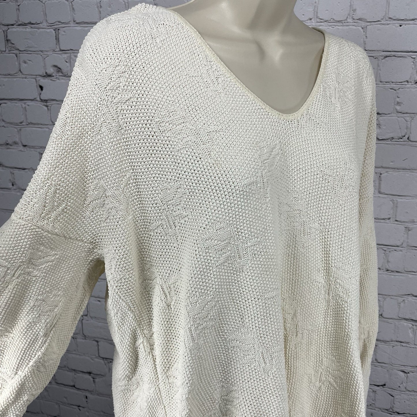 VTG Helium Ivory Woven Knit Drop Shoulder Dolman Sleeve Pullover Sweater Size XL