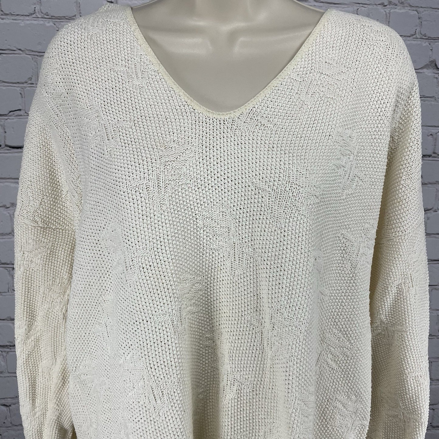 VTG Helium Ivory Woven Knit Drop Shoulder Dolman Sleeve Pullover Sweater Size XL