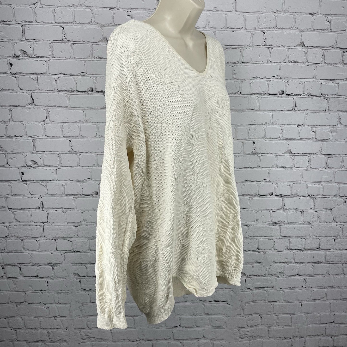 VTG Helium Ivory Woven Knit Drop Shoulder Dolman Sleeve Pullover Sweater Size XL