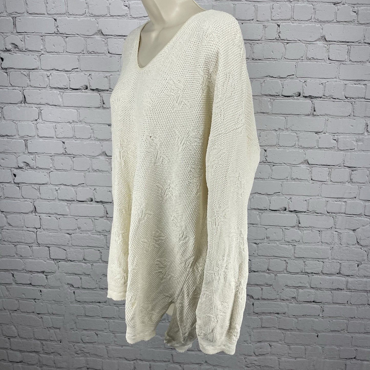 VTG Helium Ivory Woven Knit Drop Shoulder Dolman Sleeve Pullover Sweater Size XL