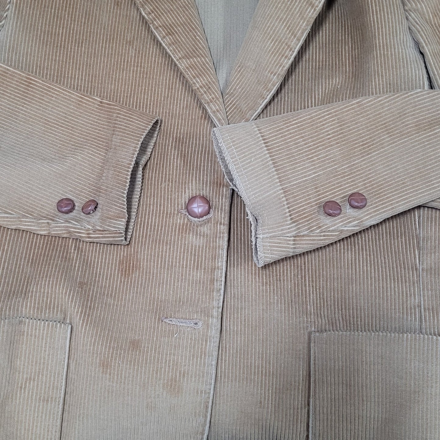 VTG Sears Brown Corduroy Buttoned Unlined Notch Blazer Jacket Size Medium M