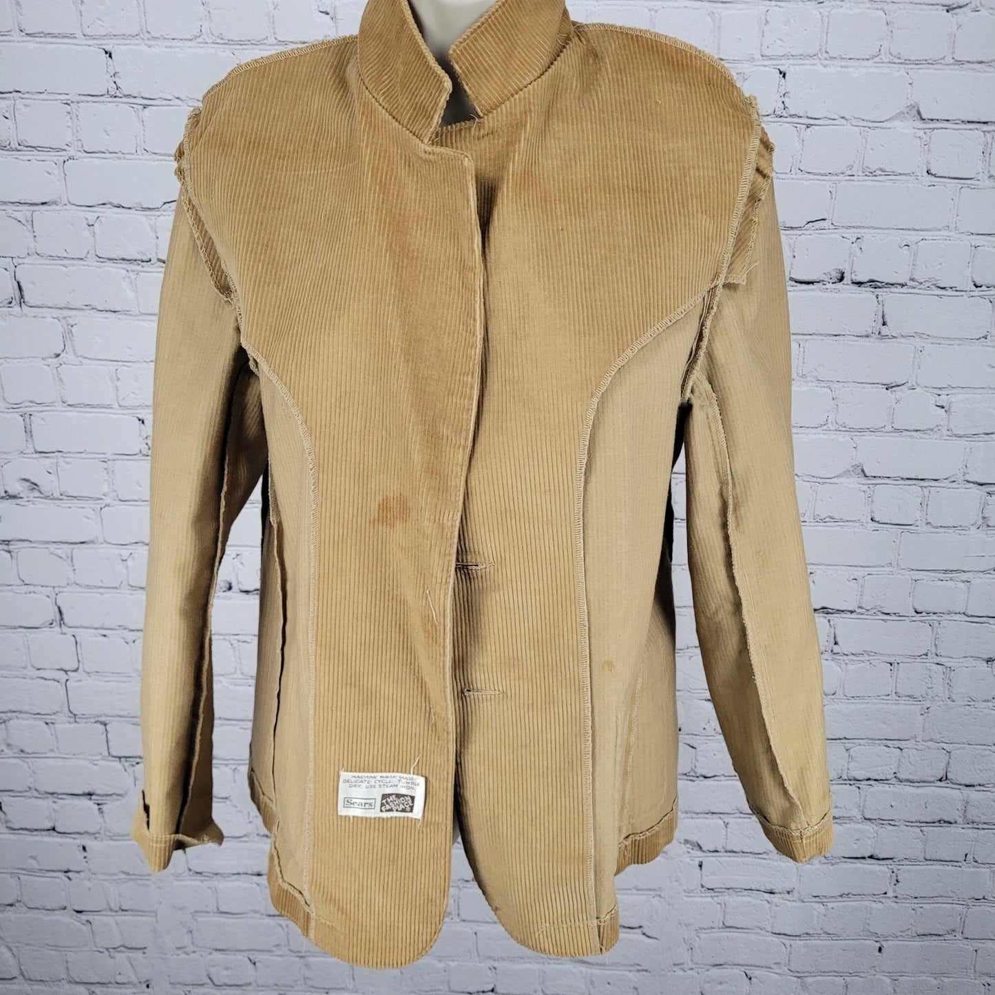 VTG Sears Brown Corduroy Buttoned Unlined Notch Blazer Jacket Size Medium M