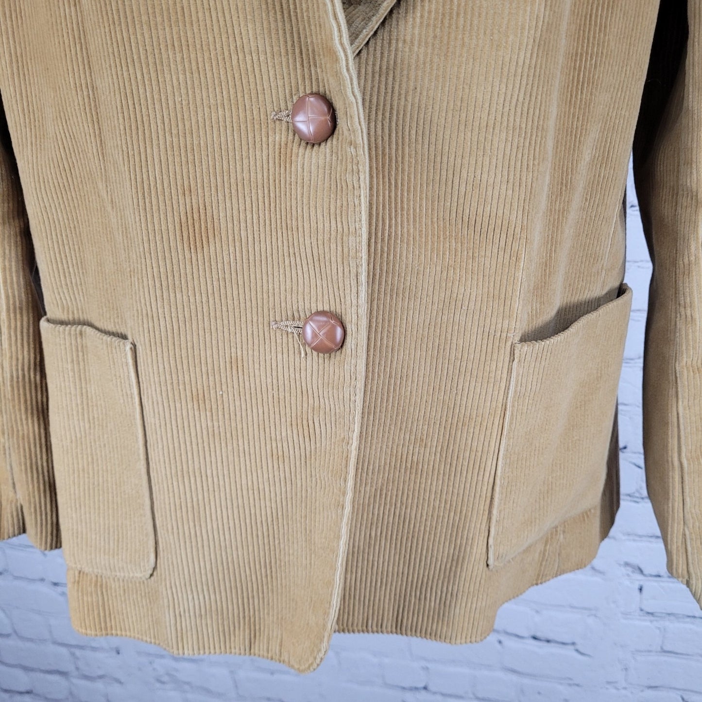 VTG Sears Brown Corduroy Buttoned Unlined Notch Blazer Jacket Size Medium M