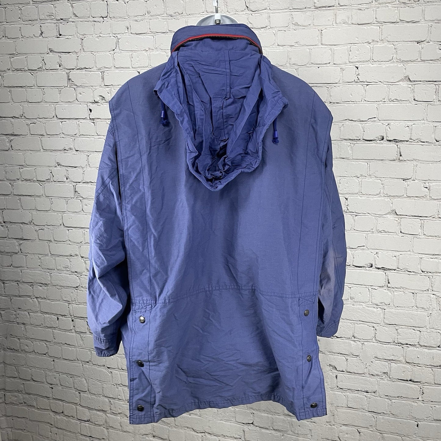 VTG Brambilla Blue Overcoat Corduroy Trim Zip Snap Removable Hood Size Medium M