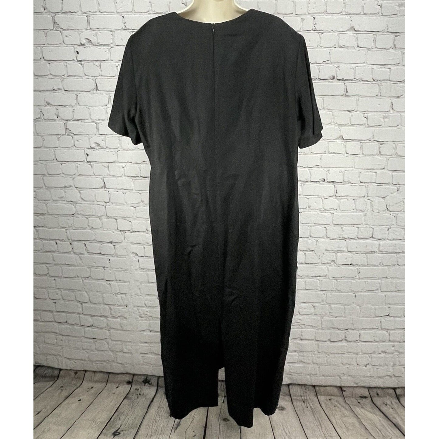Positive Attitude Black Linen Blend Embroidered Maxi Shift Dress Lined Size 18