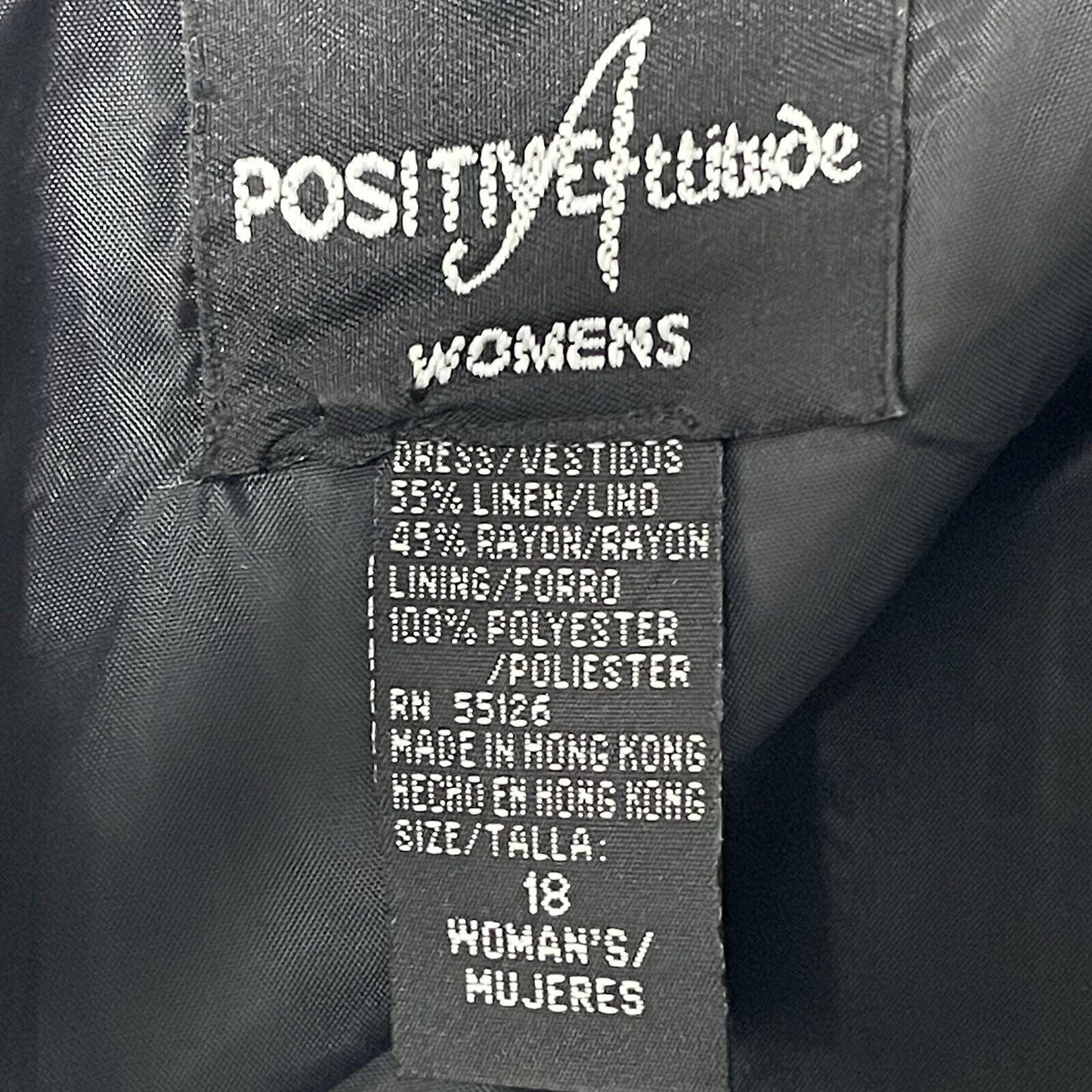 Positive Attitude Black Linen Blend Embroidered Maxi Shift Dress Lined Size 18