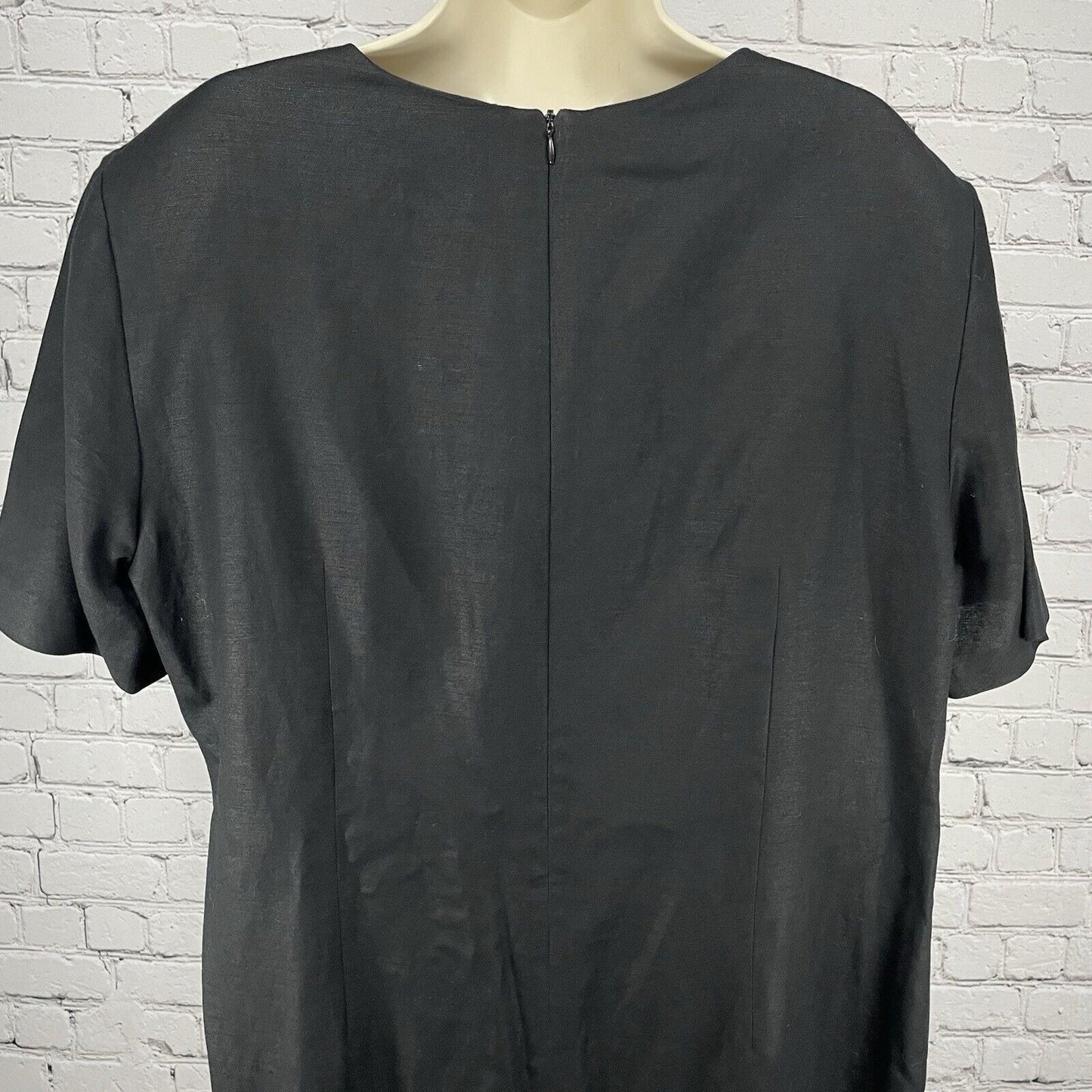 Positive Attitude Black Linen Blend Embroidered Maxi Shift Dress Lined Size 18
