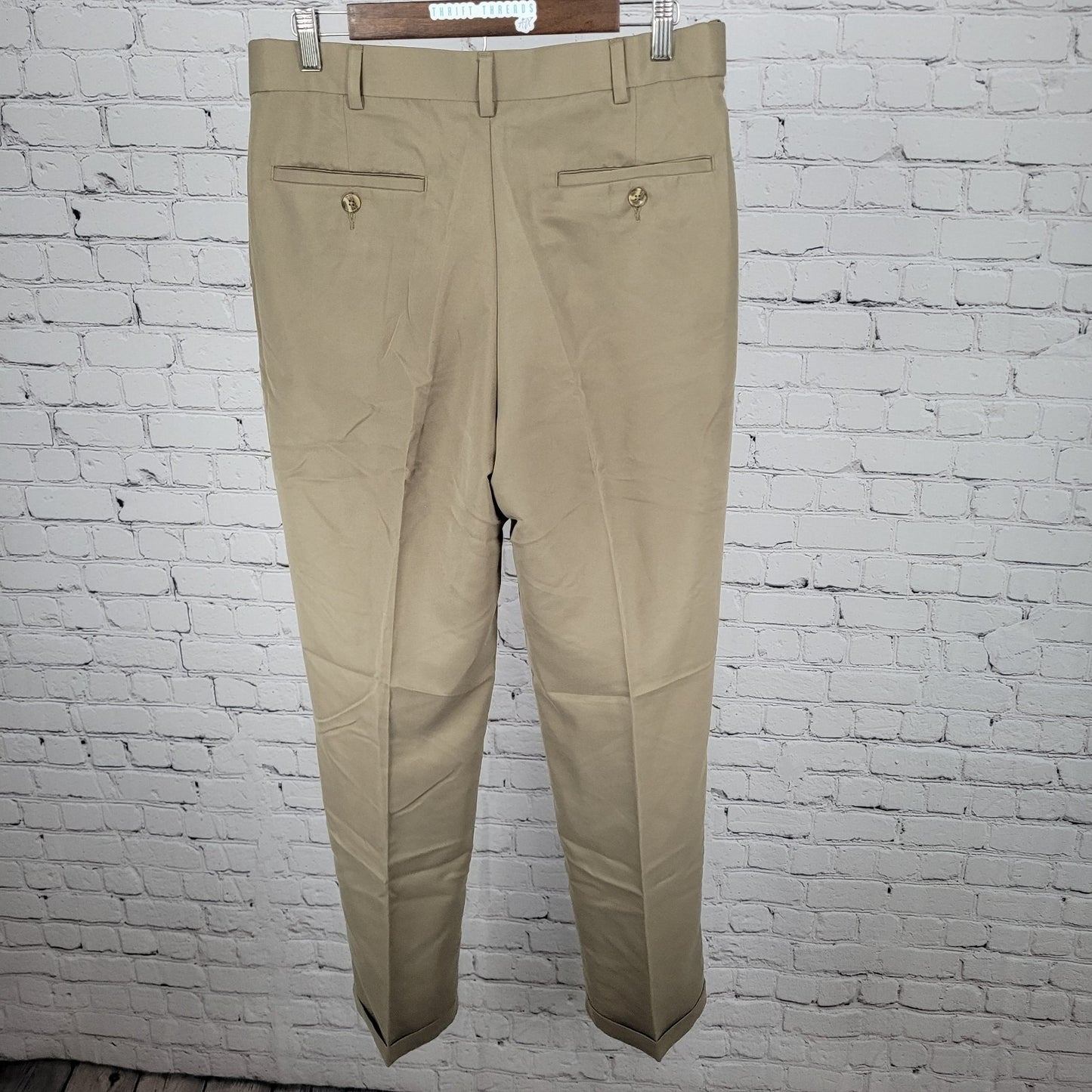 Savane Green Khaki Pleated Cuffed Tapered Dress Pants Size 32x32 (32x32)