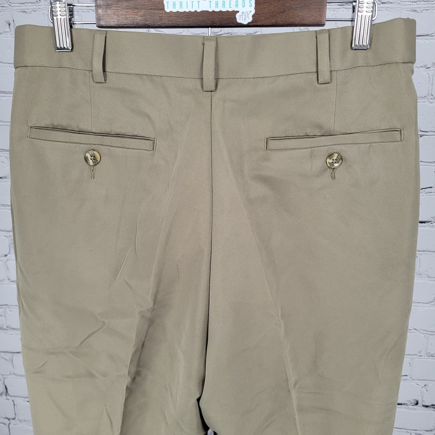 Savane Green Khaki Pleated Cuffed Tapered Dress Pants Size 32x32 (32x32)