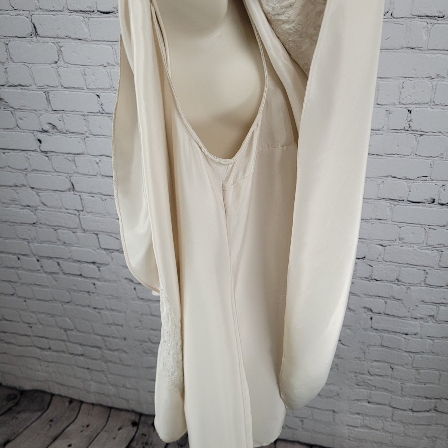 Free People Beige Satin Beaded Pleated Asymmetric Sleeve Dress Size Medium M