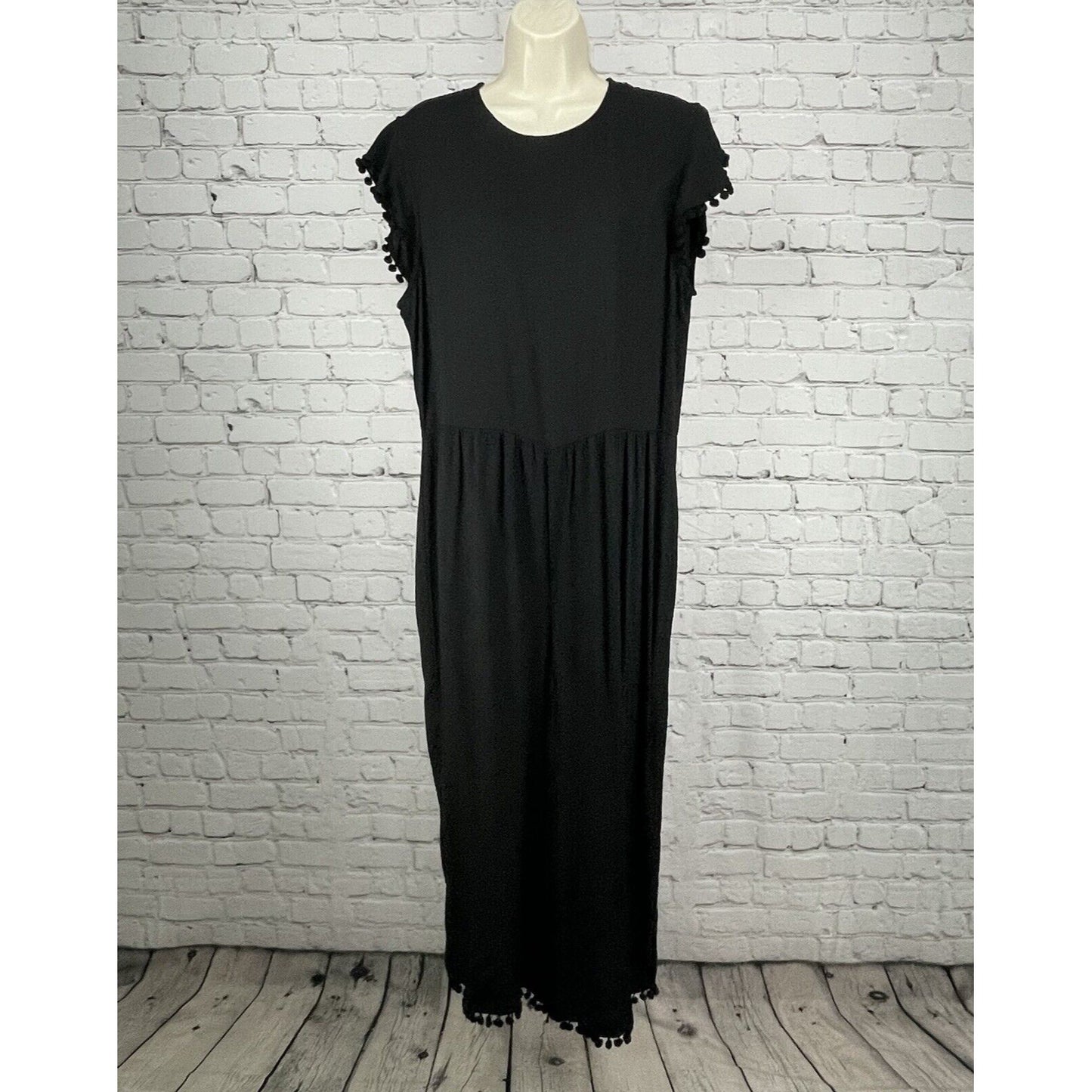 Zara Woman Black Wide Leg Short Sleeve Lightweight Zipped Jumper Size Large L