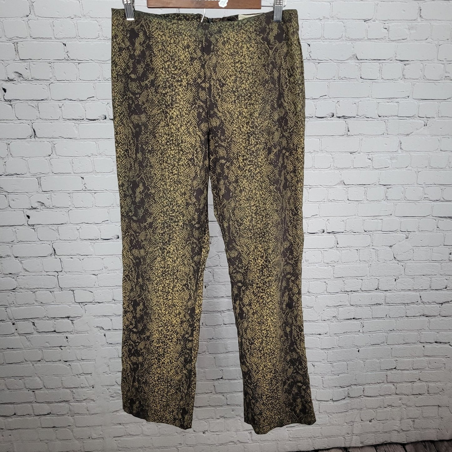VTG Cache Brown Snakeskin Stretch High Rise Pants USA Made Size 12 (28x31)