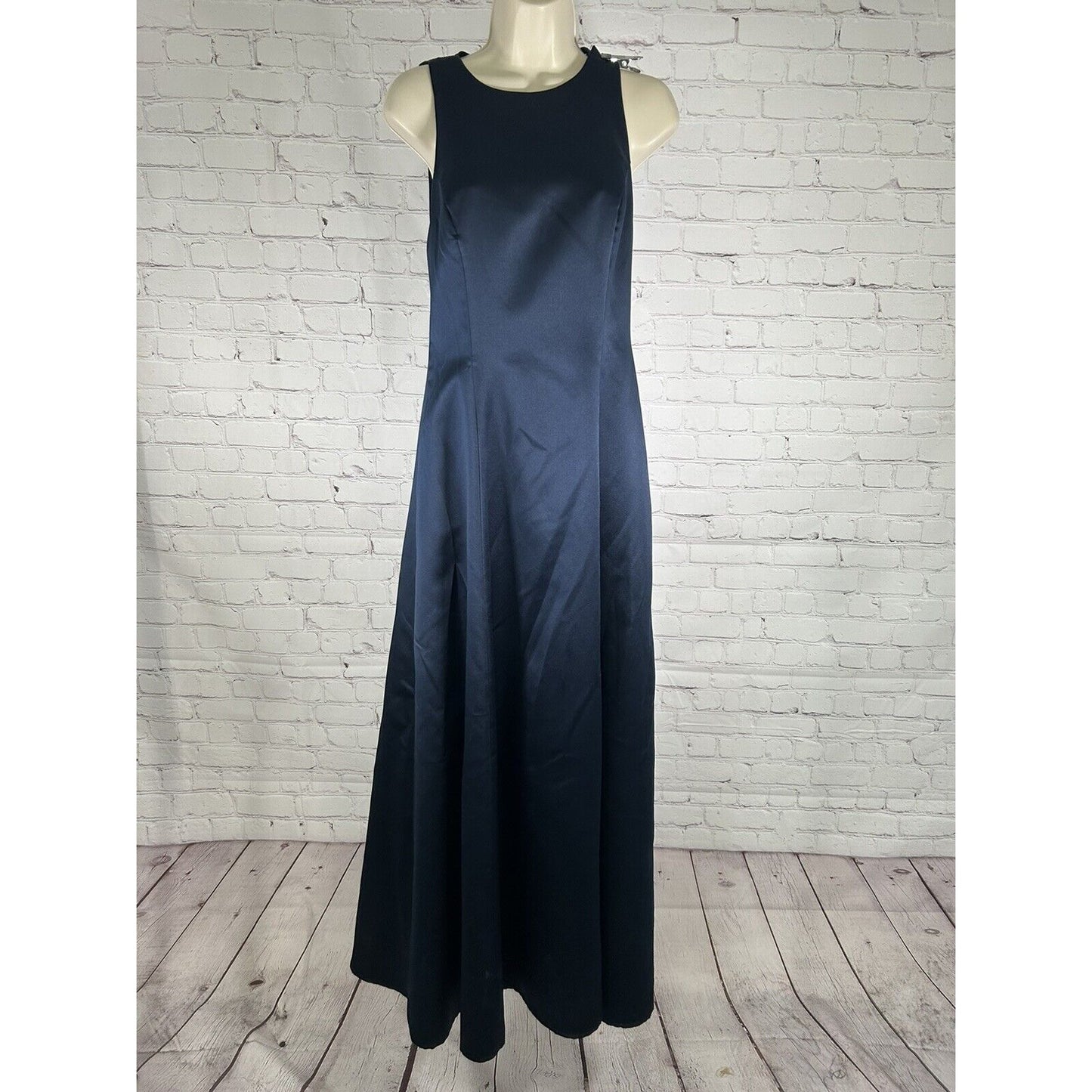 Bari Jay Blue High Neck Sleeveless A Line Lace Back Bridesmaid Dress Women’s 7-8