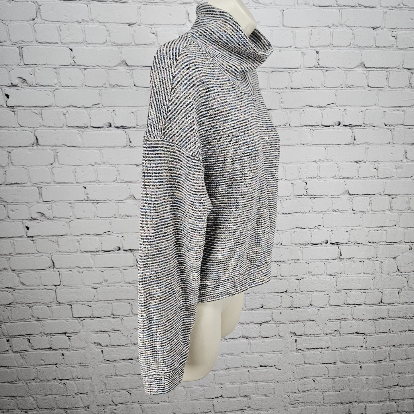 Madewell Multicolor Textured Ribbed Mock Neck Pullover Crop Sweater Top Medium