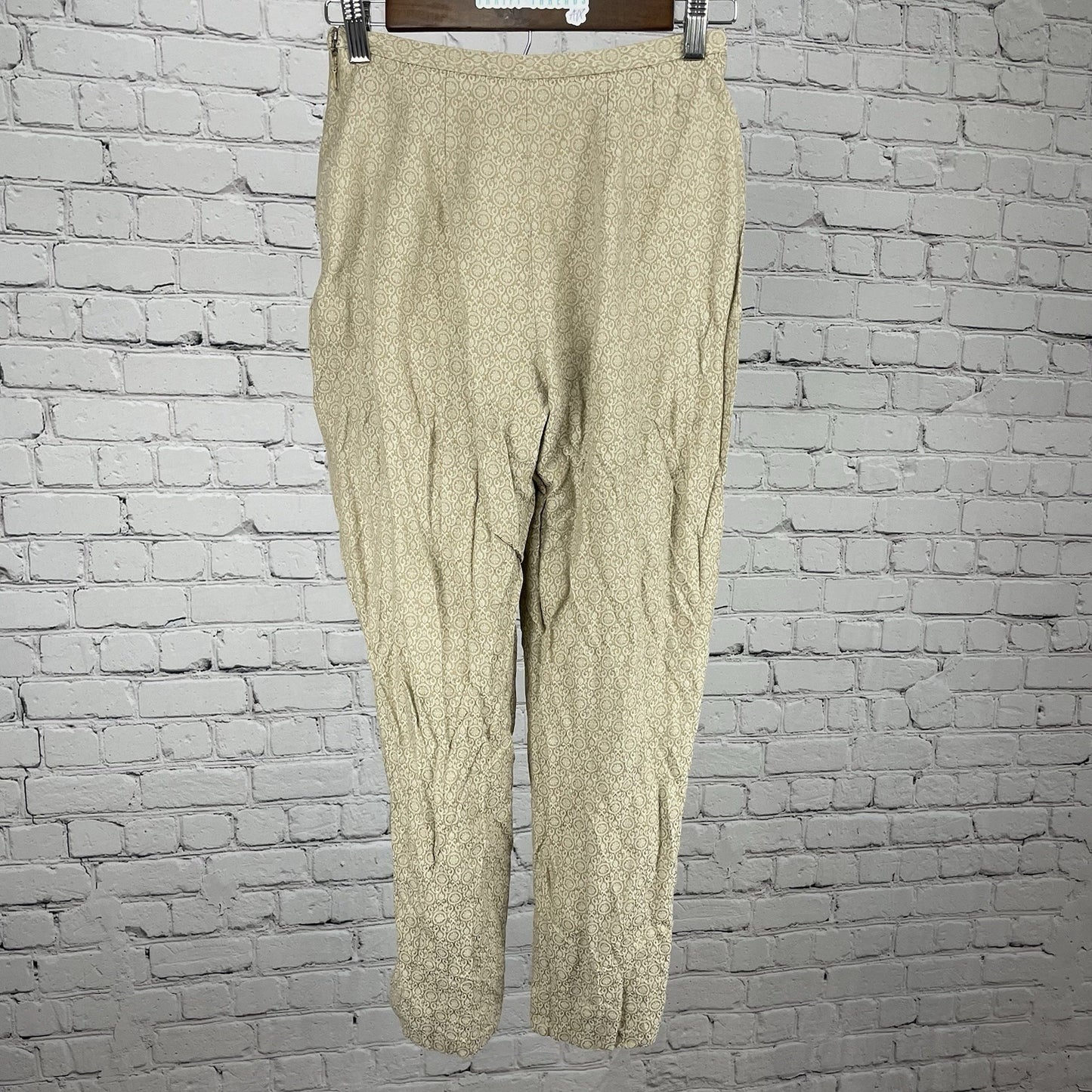 Talbots Beige 100% Pure Silk Print High Rise Lined Crop Pants Size 4 (24x26.5)