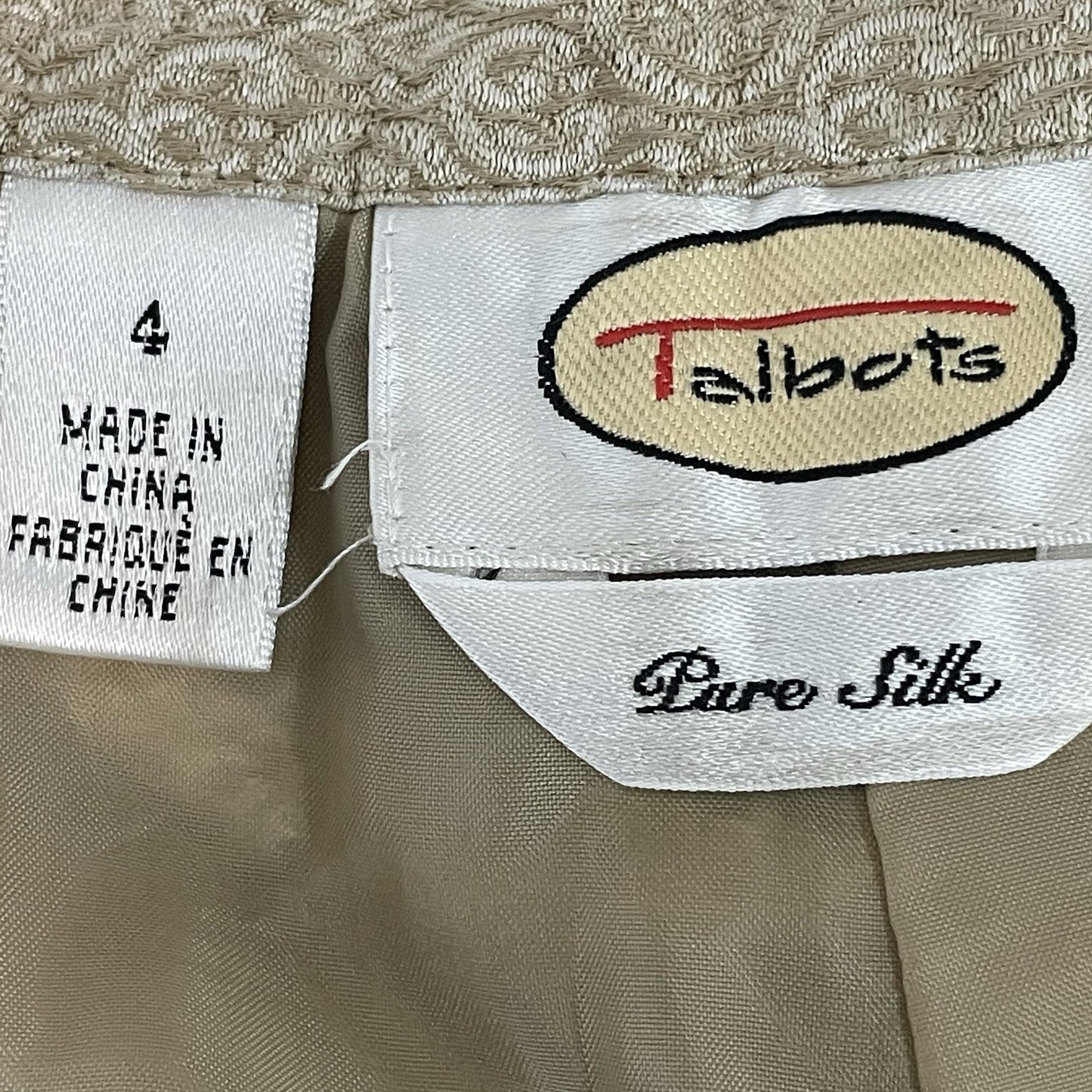 Talbots Beige 100% Pure Silk Print High Rise Lined Crop Pants Size 4 (24x26.5)