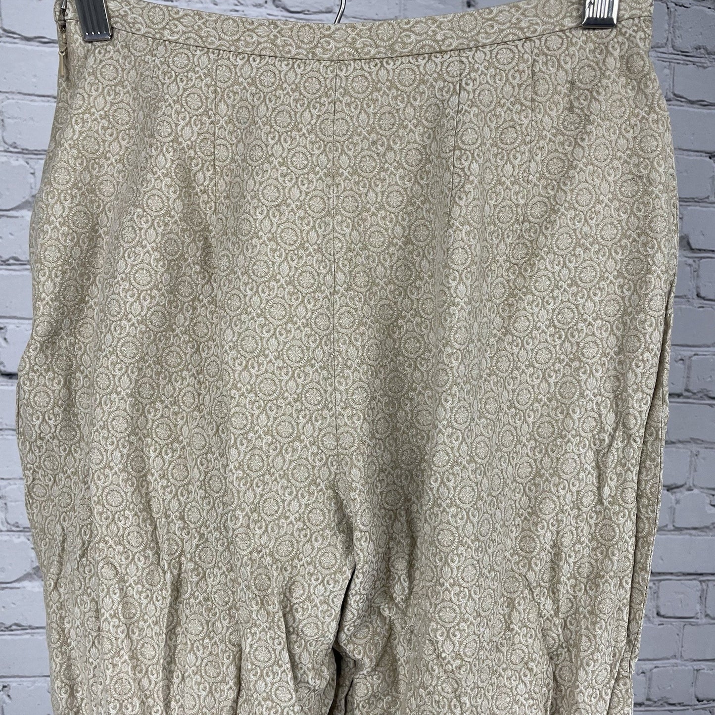 Talbots Beige 100% Pure Silk Print High Rise Lined Crop Pants Size 4 (24x26.5)