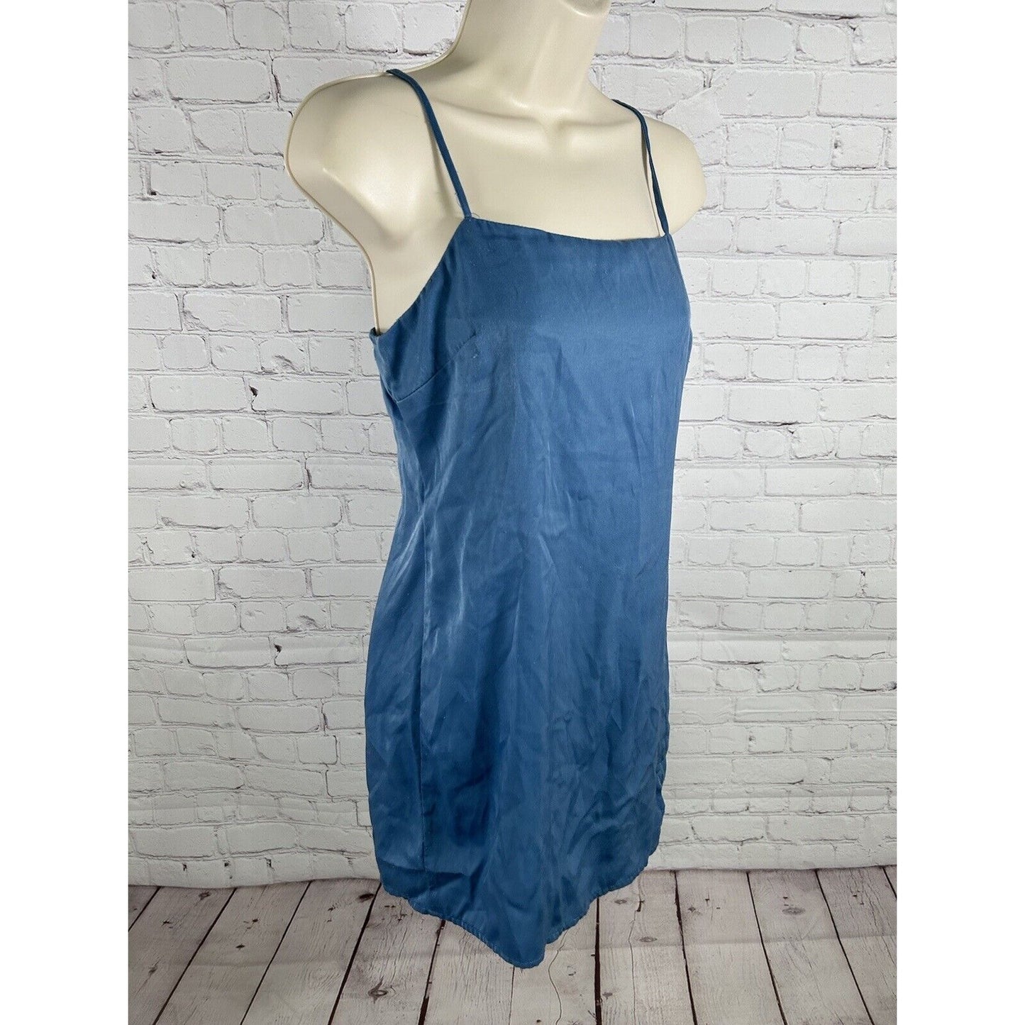 Urban Outfitters Blue Adjustable Strap Pullover Short Mini Satin Slip Dress S