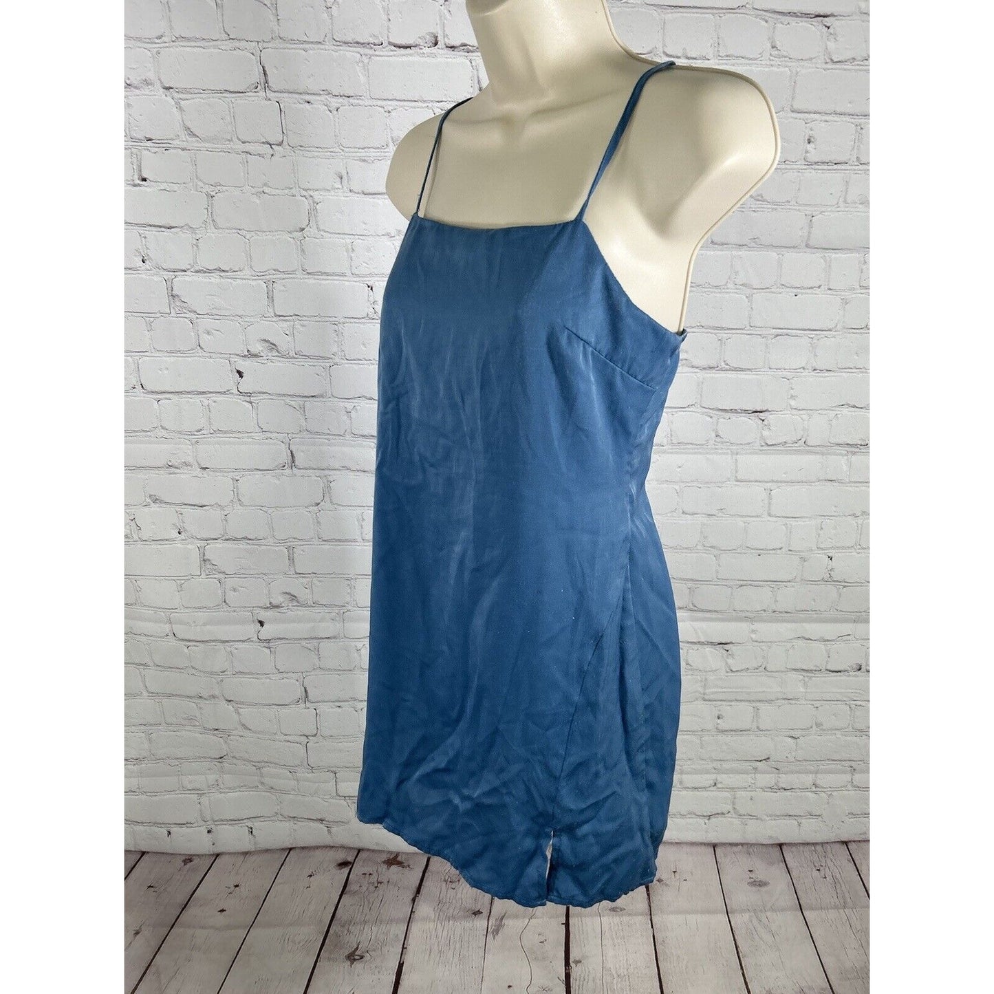 Urban Outfitters Blue Adjustable Strap Pullover Short Mini Satin Slip Dress S