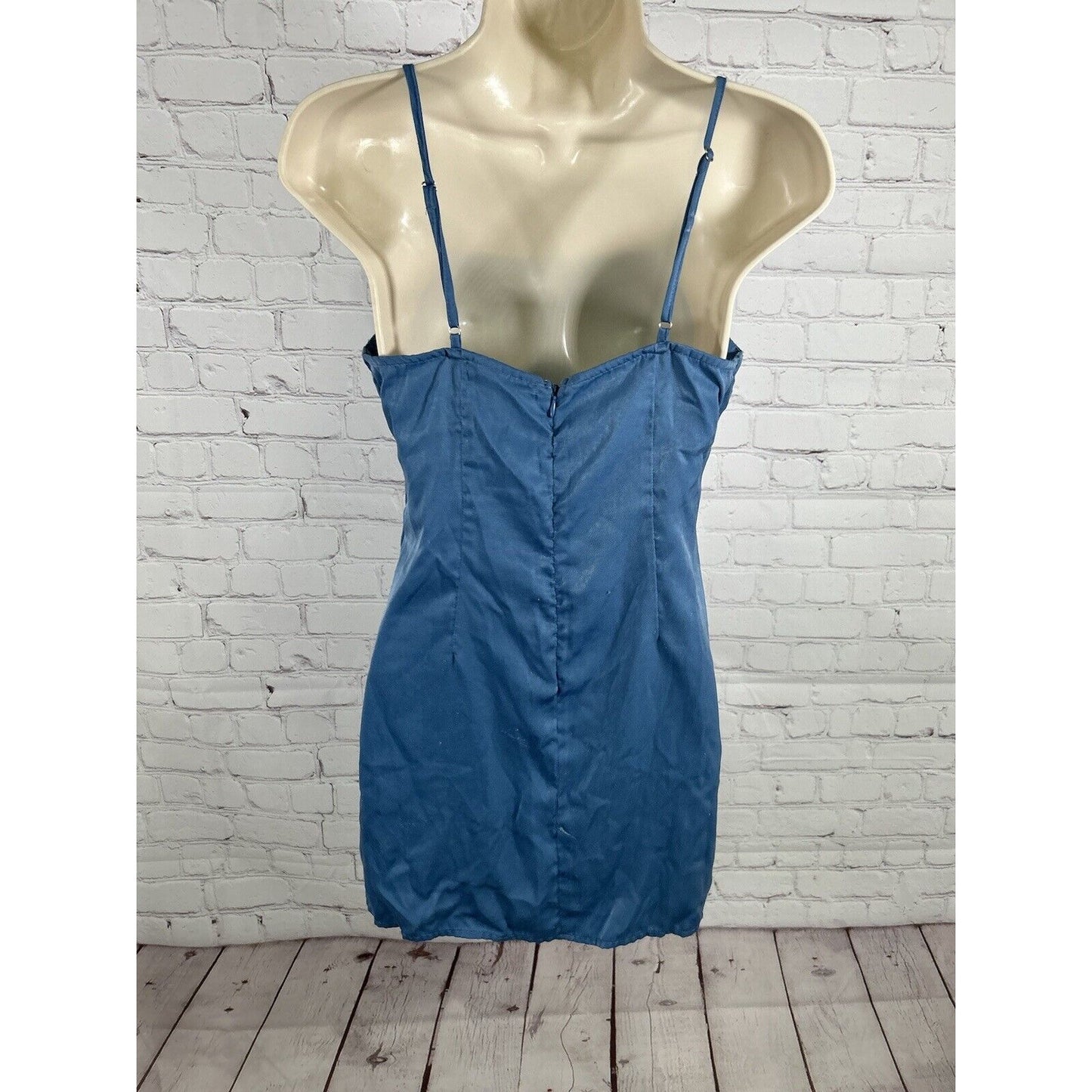 Urban Outfitters Blue Adjustable Strap Pullover Short Mini Satin Slip Dress S