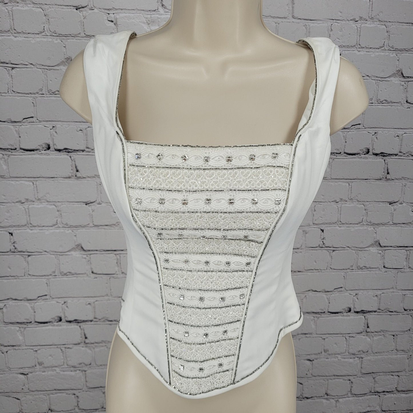 Maggie Sottero White Embellished Beaded Bridal Boned Tie Formal Corset Top O/S
