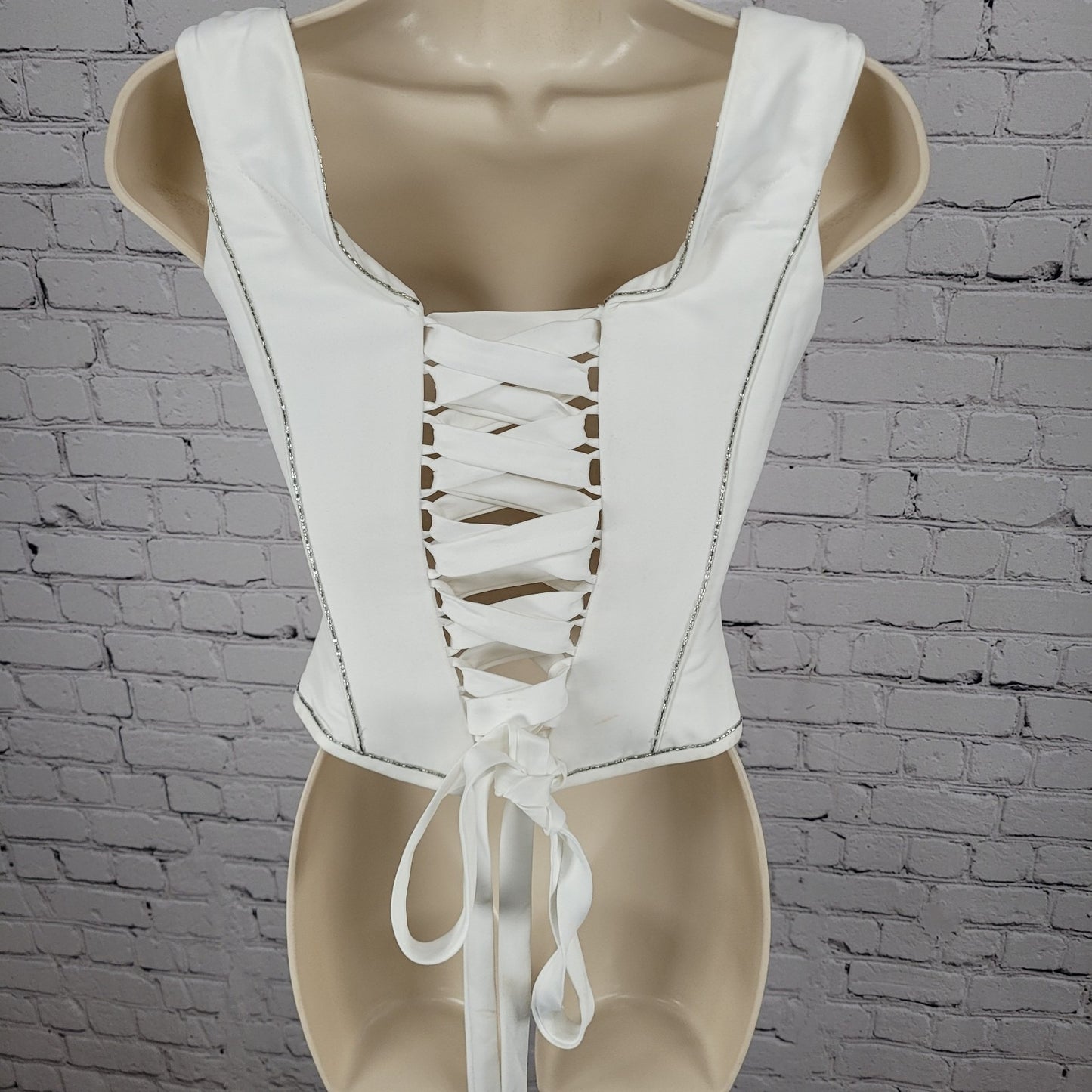 Maggie Sottero White Embellished Beaded Bridal Boned Tie Formal Corset Top O/S