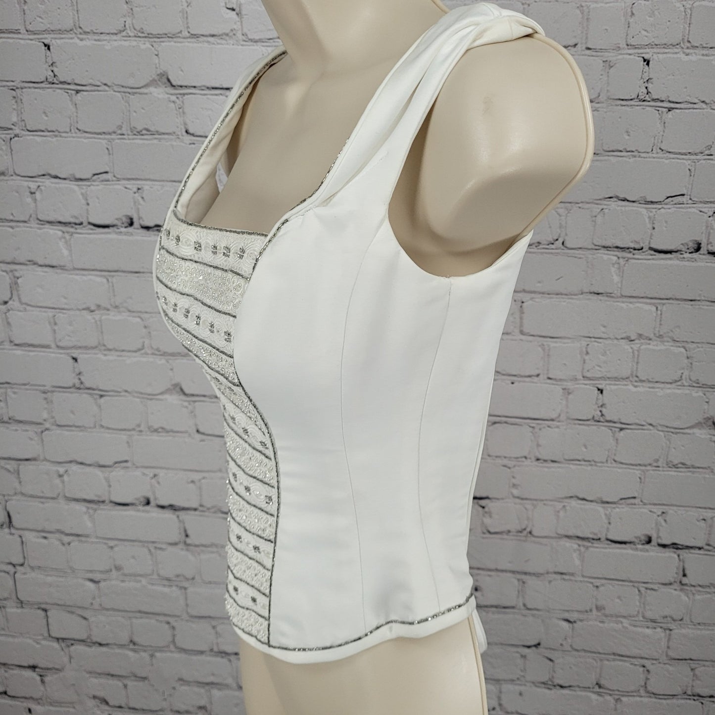 Maggie Sottero White Embellished Beaded Bridal Boned Tie Formal Corset Top O/S