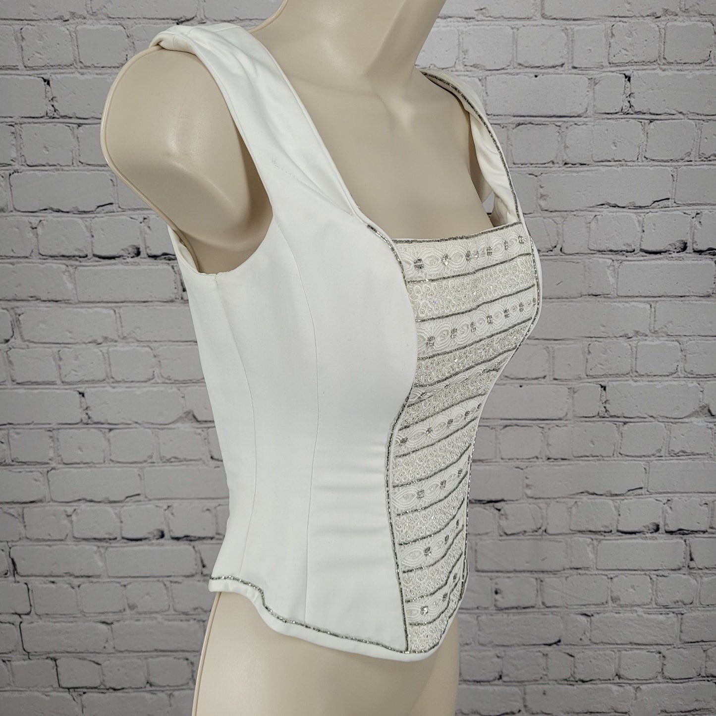 Maggie Sottero White Embellished Beaded Bridal Boned Tie Formal Corset Top O/S
