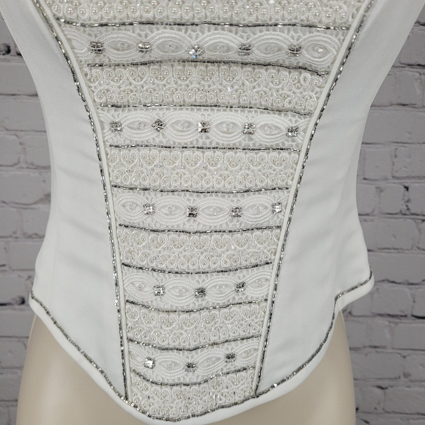 Maggie Sottero White Embellished Beaded Bridal Boned Tie Formal Corset Top O/S